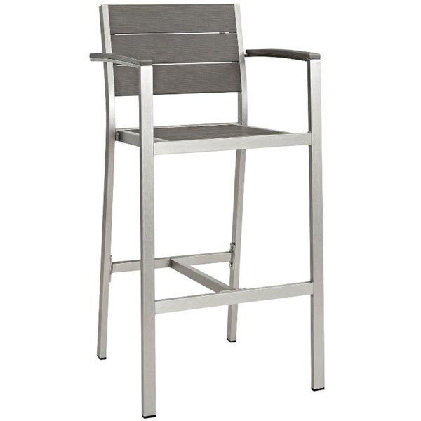 Modway Shore Outdoor Patio Aluminum Bar Stool, Silver and Gray EEI-2254-SLV-GRY